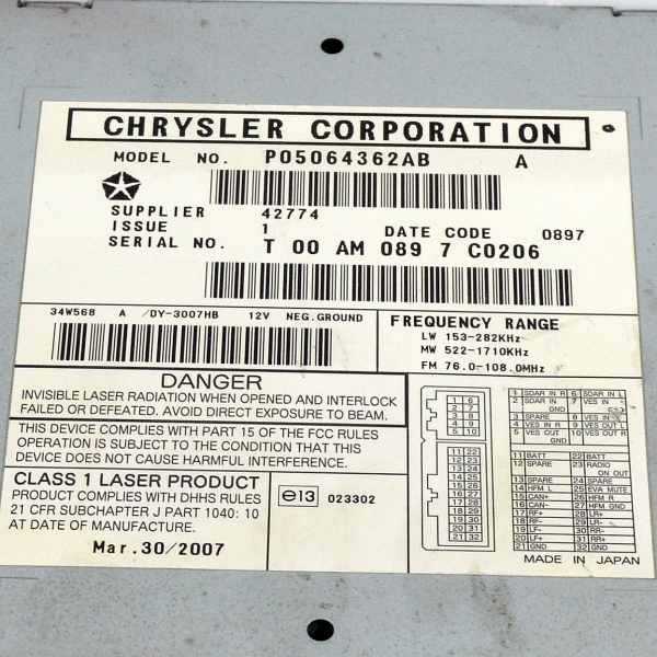 Радио CD Dodge Caliber 2.0 CRD 140 конски сили P05064362AB