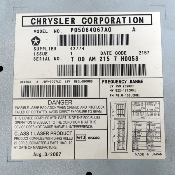 Радио CD Dodge Caliber 2.0 CRD 140 конски сили P05064067AG